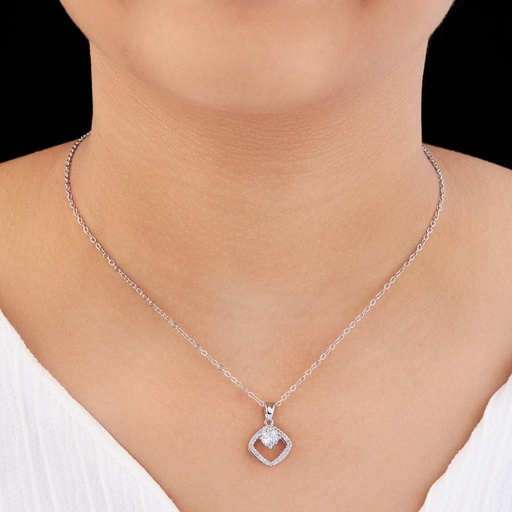 [KC-3138] Solibelle Silver Plated American Diamond Studded Pendant Necklace Chain