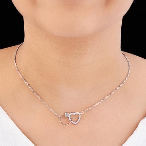 [KC-3140] Solibelle Fashionable Silver Necklace with Dual Heart Motif
