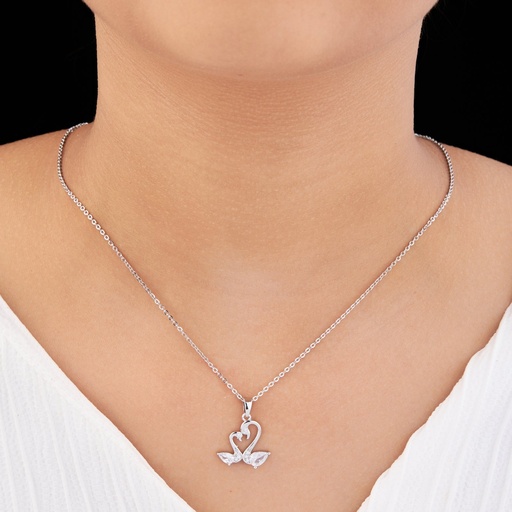 [KC-3142] Solibelle Charming Dual Duck Pendant Necklace with Sparkling Cubic Zirconia