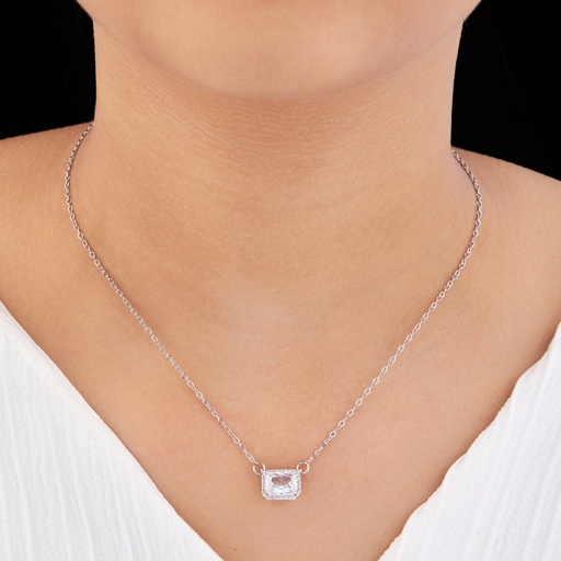 [KC-3143] Solibelle Silver Plated Triangle White Stone Pendant Necklace